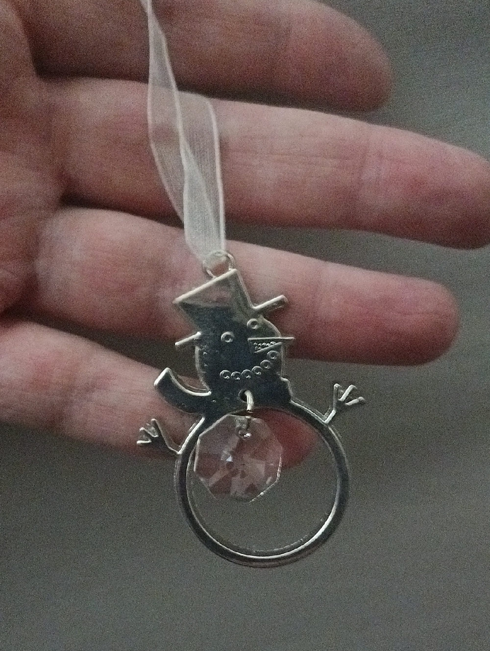 Silver Snowman Ornament with Clear Crystal Accent
